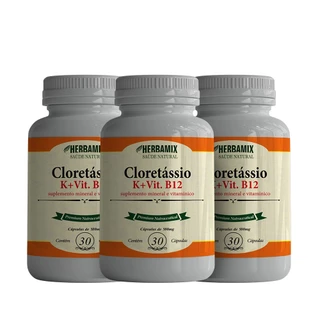 Cloreto Potássio Com Vitamina B12 e C Cloretássio 3x 30 Capsulas
