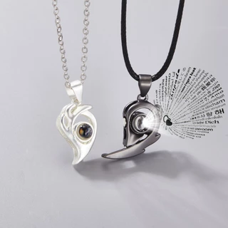 2 Pcs Casal Colar Magnético/100 Línguas Eu Te Amo Amante Do Coração Pingente Para Jóias Dia Dos Namorados Das Mulheres