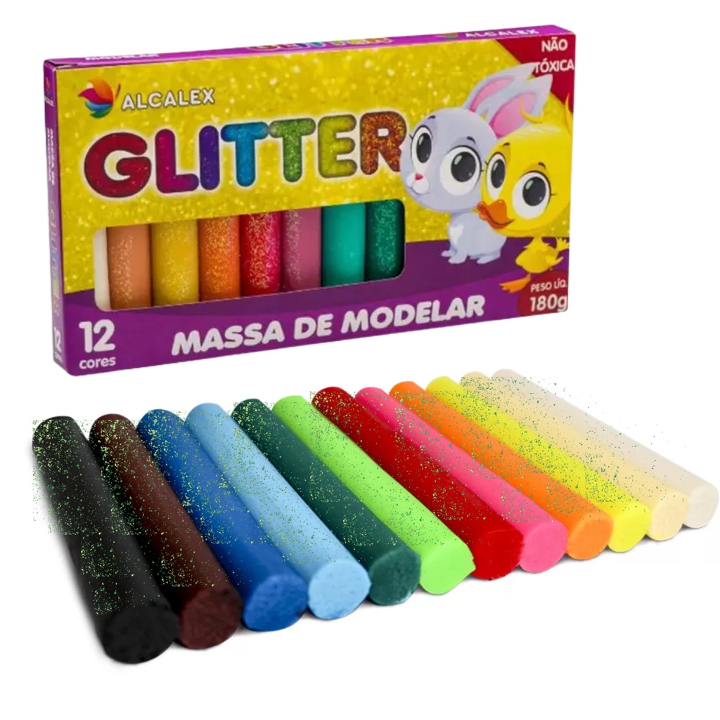 Massa Massinha Modelar Glitter Colorido Infantil Criança Brincar 12 ...