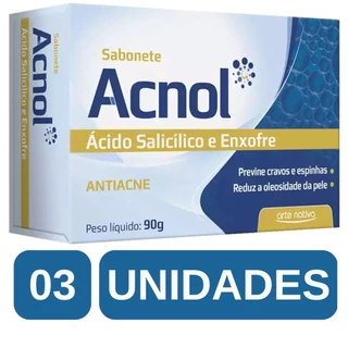 Kit 3 Sabonetes Acnol, Antiacne, Cravos e Espinha, Ácido Salicílico e Enxofre em Barra Arte Nativa - 90g cada