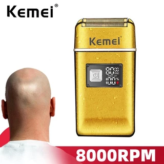 Kemei Barbeador Recarregável De Folha Homens Elétrico Poderoso Cabeça Careca Lavável Ultra Fechado Máquina De Barbear 8000RPM