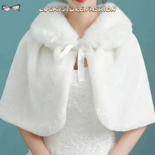 LS8 Capa De Inverno Branco Grosso Envoltório De Noiva Elegante Macia Jaquetas De Casamento Xale