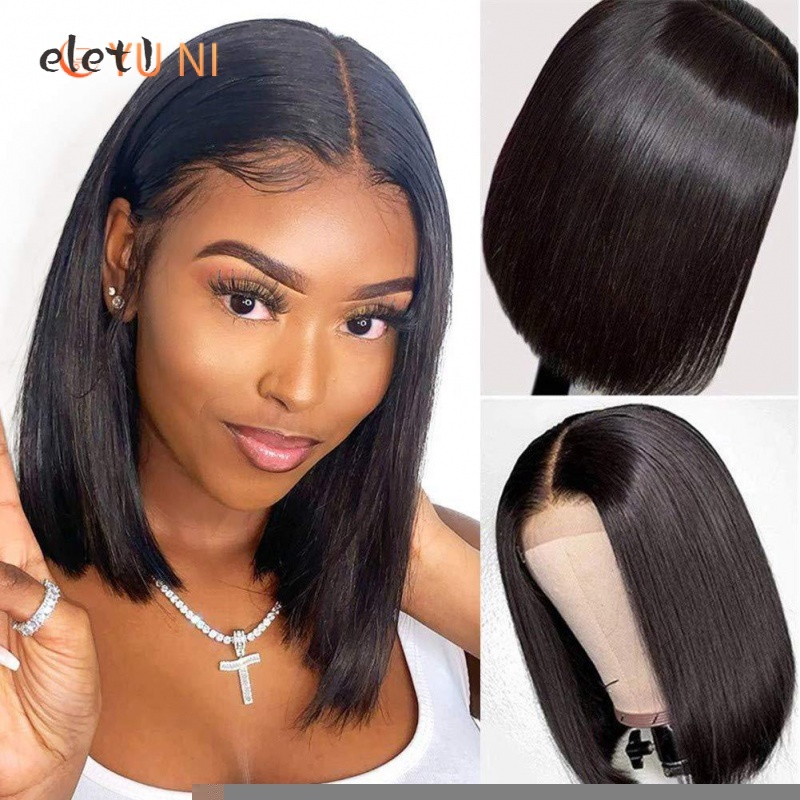 Cabelo Curto Liso Feminino Resistente A Altas Temperaturas Peruca Dividida Curta/Feminina