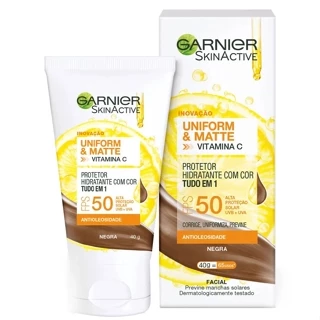 Protetor Hidratante Facial Garnier Uniform & Matte Vitamina C FPS 50, 40g