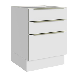 Balcão Madesa Lux 60 cm 3 Gavetas (Sem Tampo) - Branco/Branco Veludo