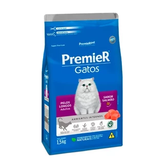 Ração Premier Gatos Adultos Pelos Longos Salmão 1,5kg