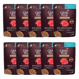 KIT 10 Ração Úmida Gran Plus Sachê Gatos Gourmet Adultos Atum - 85g
