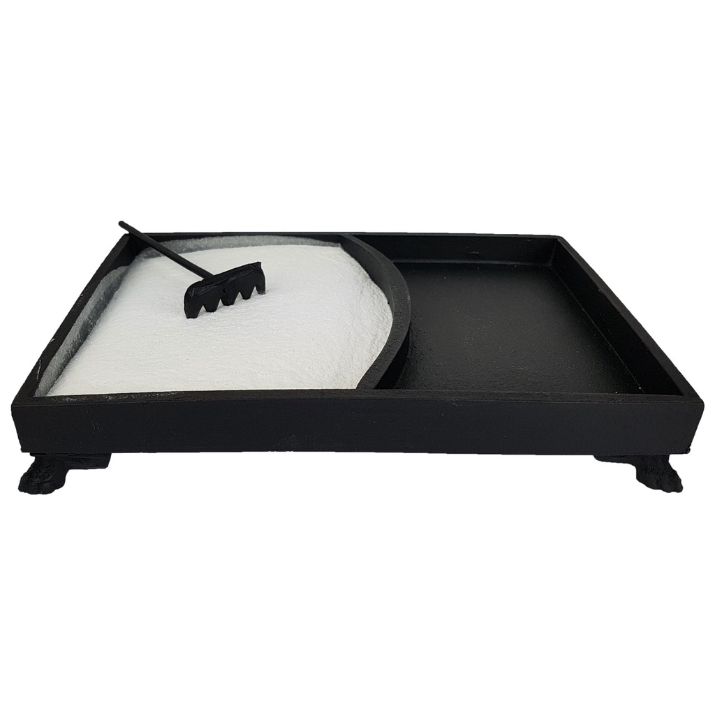 Jardim Japones Zen De Mesa Retangular Com Rastelo e Areia Branca Zen Paz Relaxar