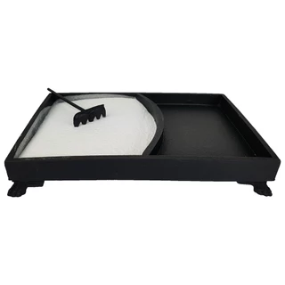 Jardim Japones Zen De Mesa Retangular Com Rastelo e Areia Branca Zen Paz Relaxar