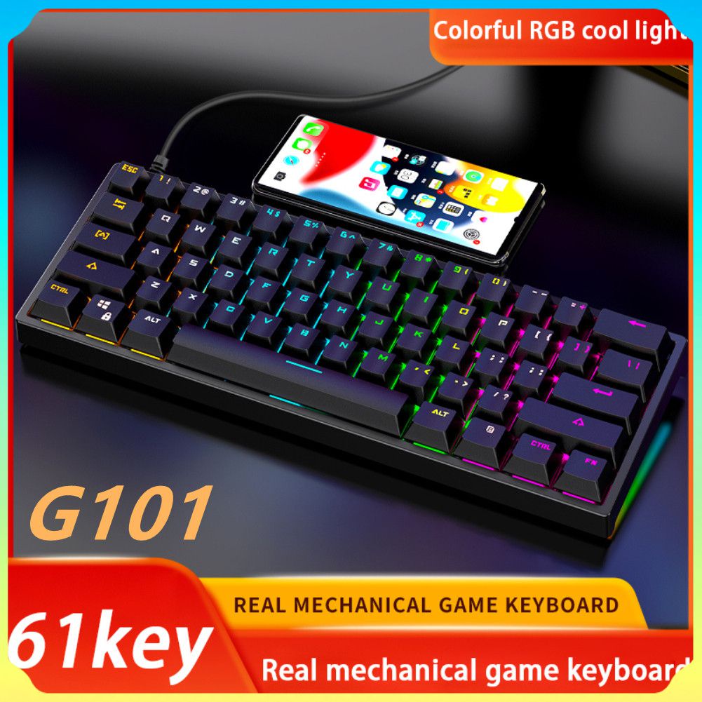 G101 Mini Teclado de Jogo Mecânico Com Tipo-c Usb 61 Azul Backlit Led Eixo 61 Teclas Do Teclado MODA