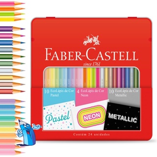 Kit Lápis de Cor Faber Castell 10 cores Pastel 10 Metálicos 4 Neon