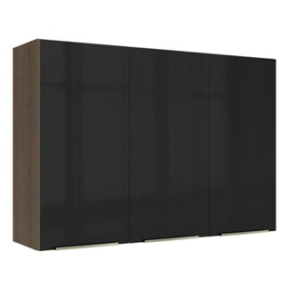 Armário Aéreo Madesa Lux 120 cm 3 Portas - Rustic/Preto