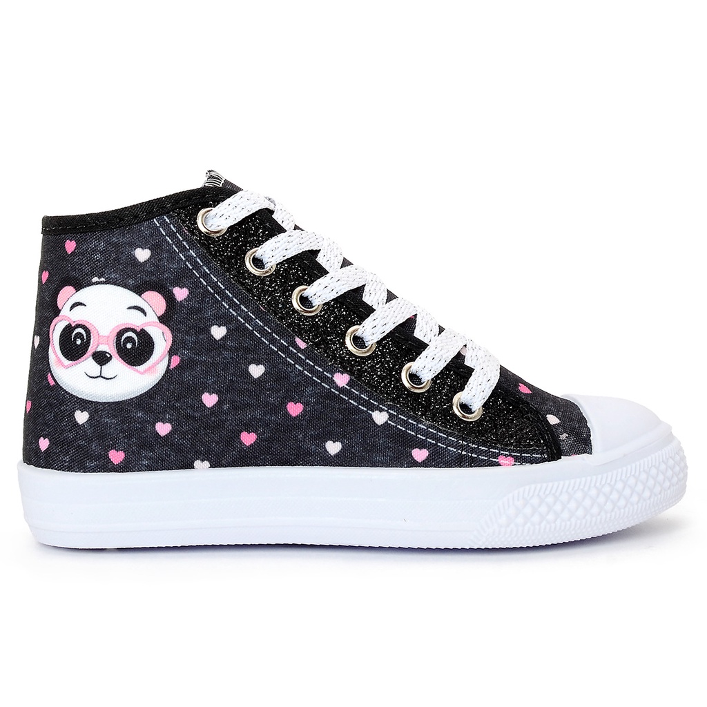 Tênis Infantil Panda Feminino Botinha Glitter Menina Personagem