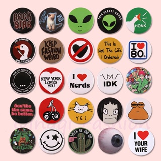Botão De Folha De Flandres De 44mm Pino Engraçado Gato Ganso Alienígena Broche De Cereja Crachás Criativo Anime Jóias Presente Lapela Crachá