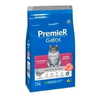 Ração Premier Ambientes Internos Gatos Adultos Castrados 7 A 11 Anos Frango 1,5kg