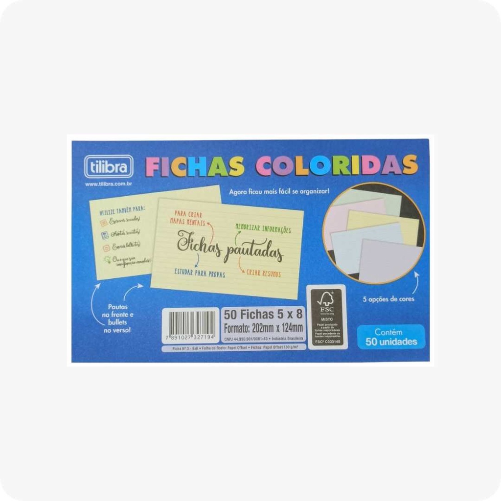 Ficha Pautada Pontilhada Tilibra N X C Fls Coloridas G M