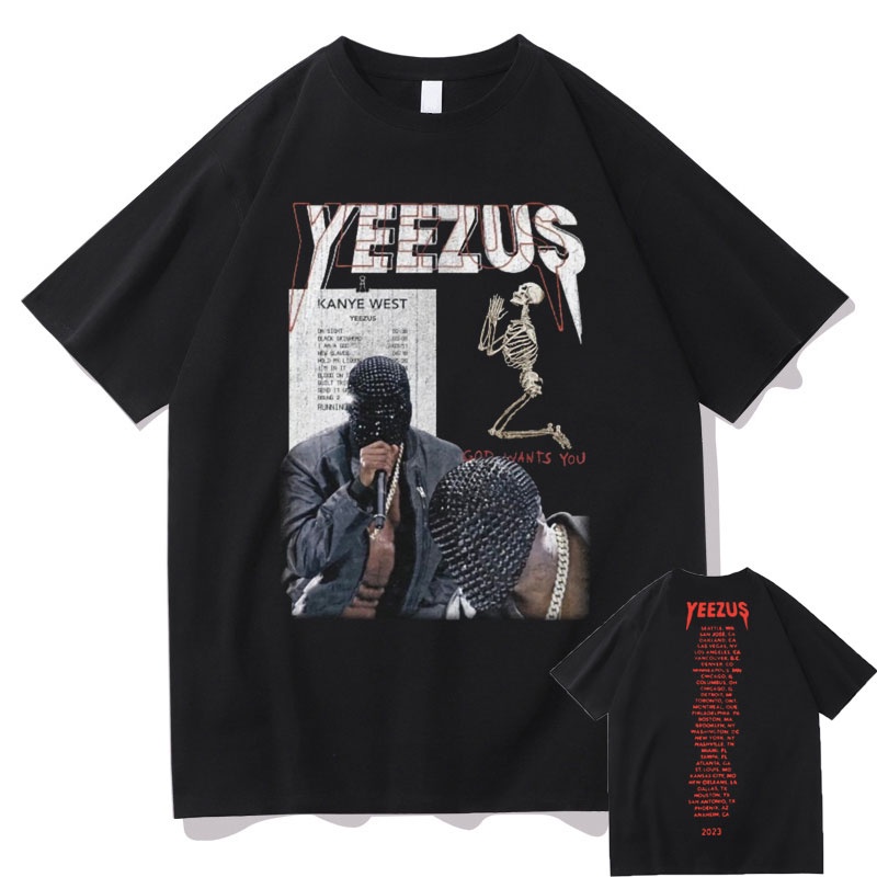 Rapper Vida Da Festa Kanye West Deus Quer Você Camiseta Gráfica De Caveira De Crânio Homens Mulheres Camisetas Hip Hop De Tamanho Grande