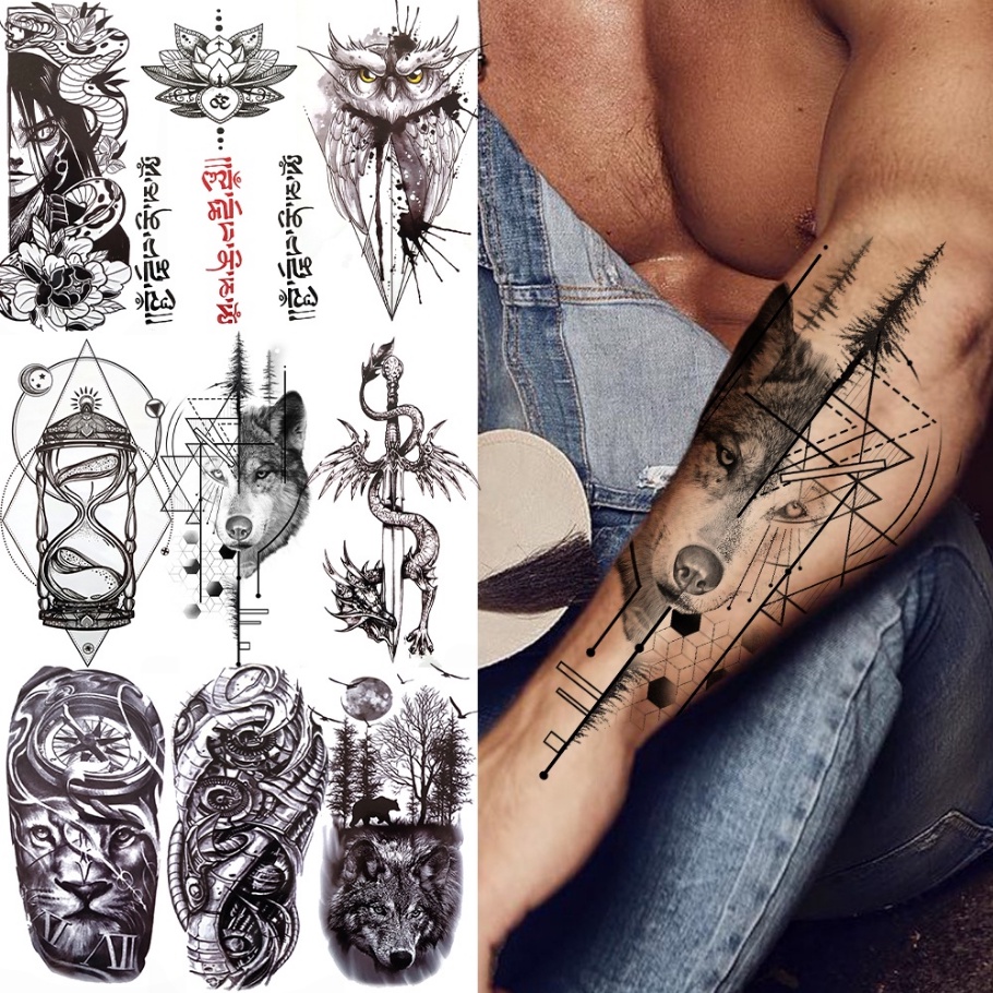 Em promoção! Impermeável Da Etiqueta Temporária Tatuagem Linha De Cavalo  Flor Tatuagens De Leão Crânio índios Xamã Arte No Corpo, Braço Falsa Tatoo  Mulheres Homens