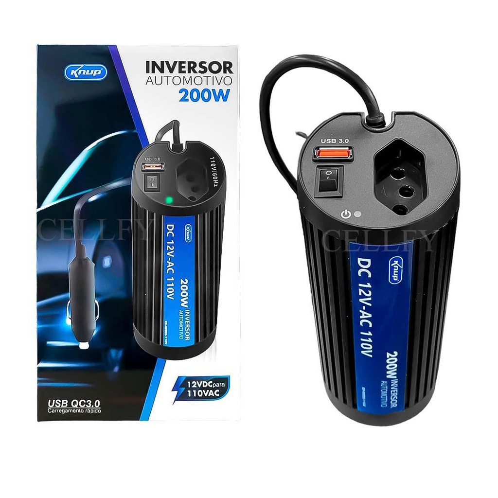 Inversor Automotivo Veícular 60Hz 200W 12V/110V USB 3.0