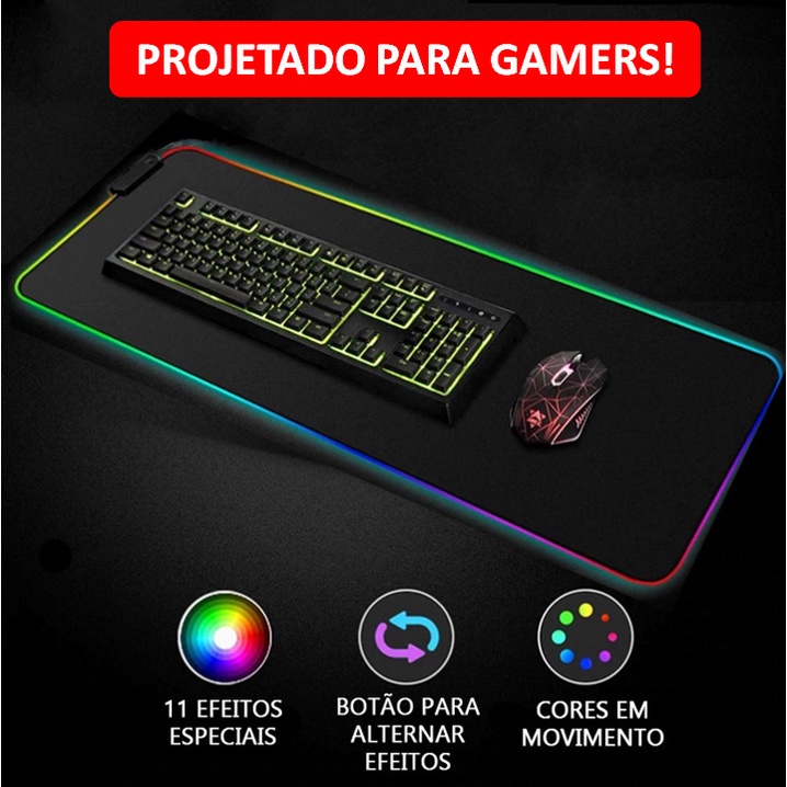 Mouse Pad Gamer Jogo Borda Led Rgb Grande 80x30cm Dragão - Shop Borges