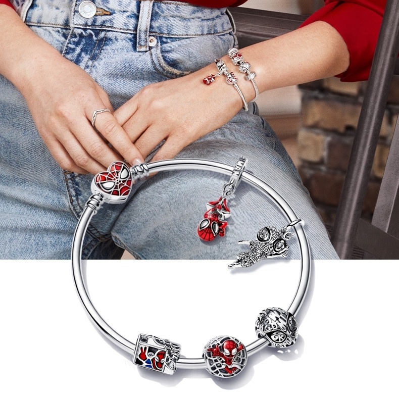 Pandor – A Pulseira Bracelete Pan Homem Aranha Prata 925 Pulseira Braceletes Berloque Pingente Charmes Coração Aberto Fivela