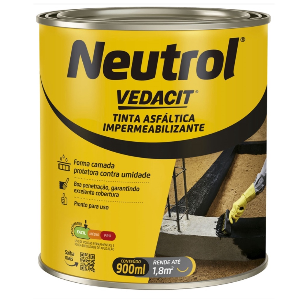 Neutrol Tinta Asfáltica Impermeável Concreto Vedacit 900ml | Shopee Brasil