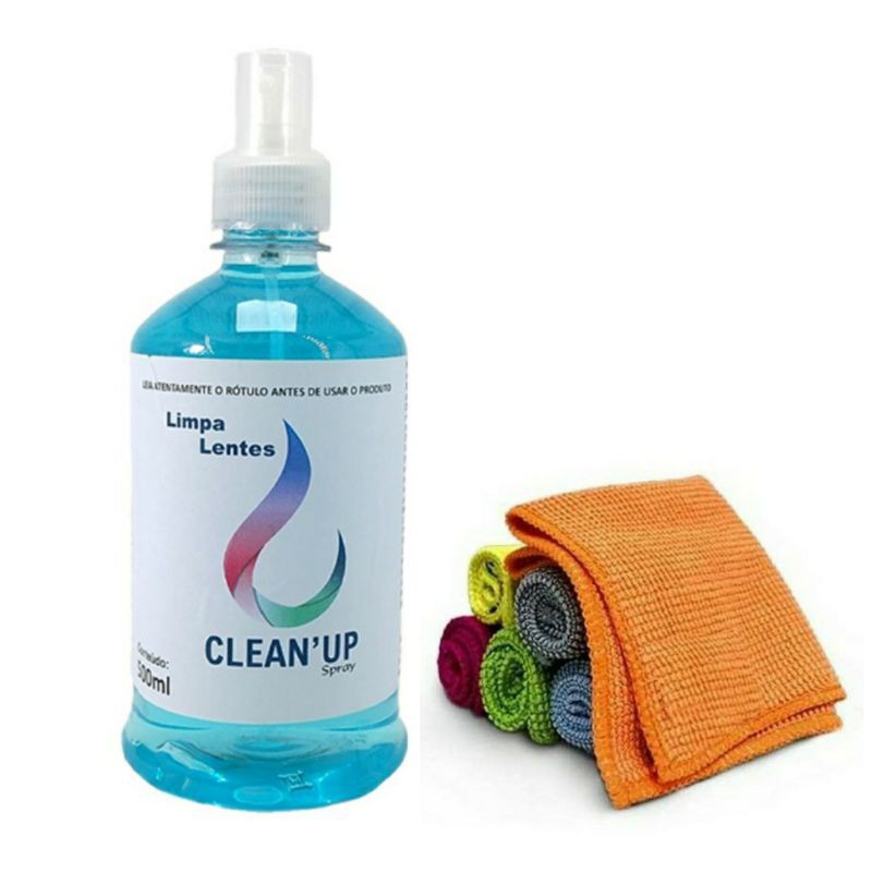 1 Limpa Lentes Óculos Celular 500ml + 2 Flanela de Limpeza