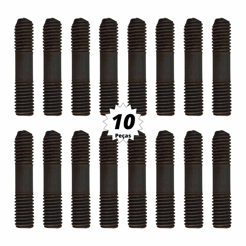 10 Prisioneiro Aço 06mm MA 1,00 X 08mm MA 1,25 X 28mm Comp
