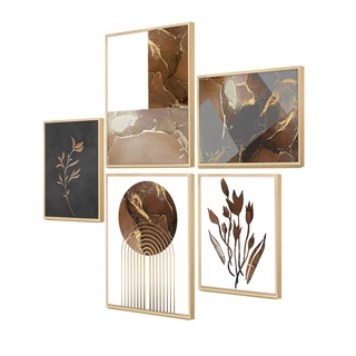 Kit 5 Quadros Decorativos Abstrato Mármore Moderno Ramos