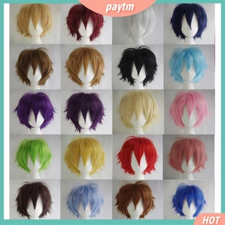 Peruca Curta Liso Para Homens [PTM] Mulheres Multicores Pedaço Curto Completa Festa De Anime Cosplay