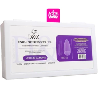 Postiças Soft Gel para Unha - Almond Médio Fosco - 500 und - D&Z