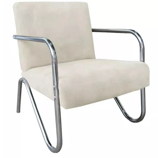 Poltrona Cadeira Paris Salas Consultório Escritório Clínica Loja Suede Bege Braço de Aluminio 120kg
