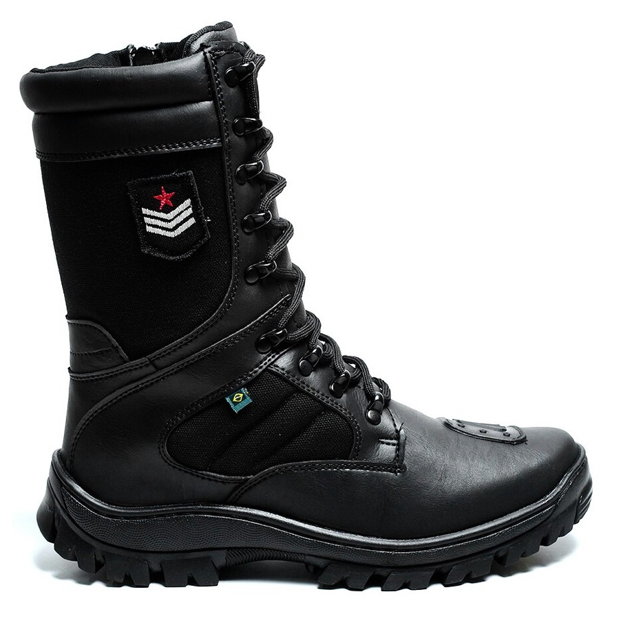 Bota Coturno Masculino Bombeiro Vigilante Exército Militar Tático Motoqueiro C/ Zíper Cano Longo Com Proteção