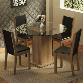 Conjunto Sala de Jantar Madesa Nanda Mesa Tampo de Vidro Redondo 4 Cadeiras - Rustic/Preto em Oferta na Shopee