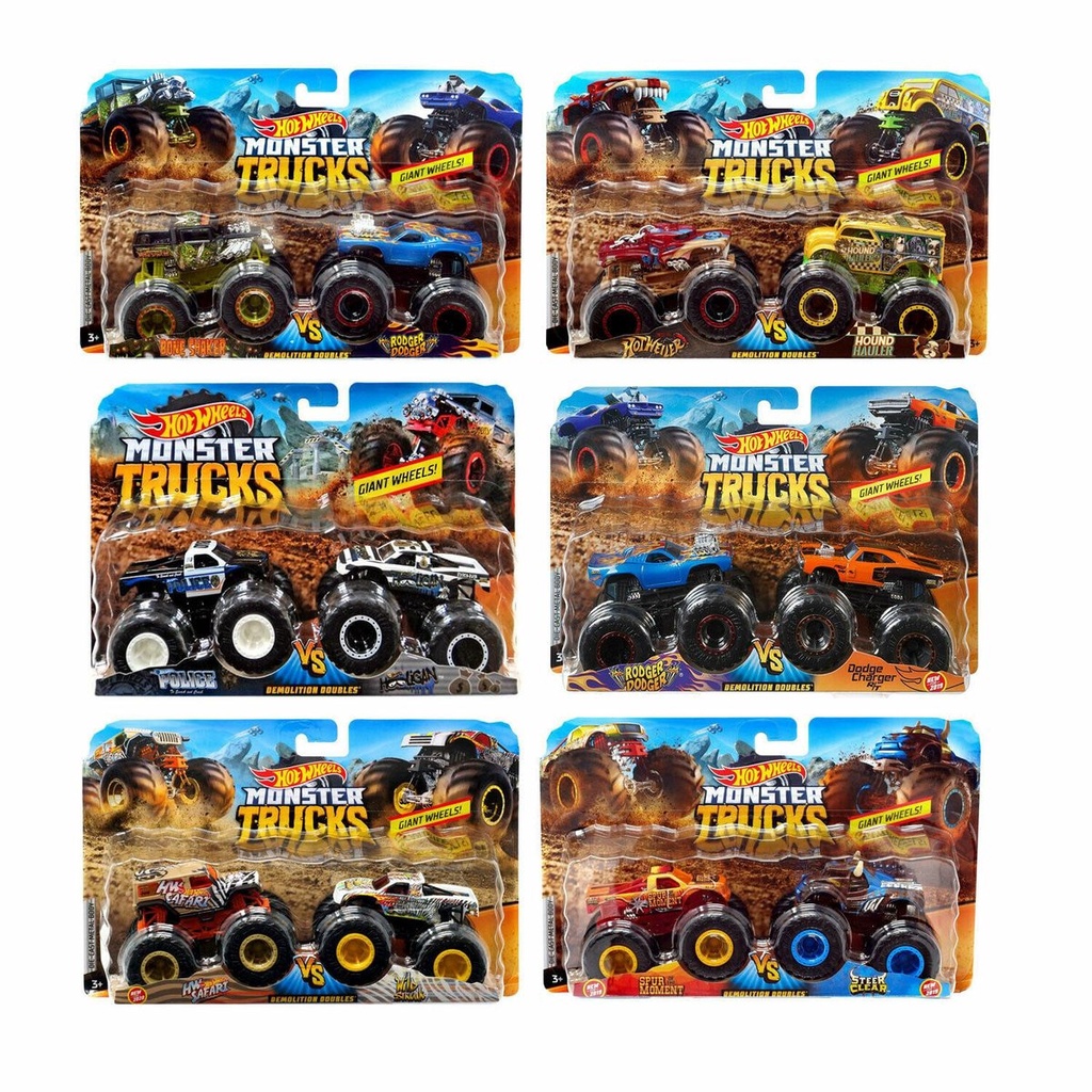 Hot Wheels Monster Trucks 1:64 Demolition Doubles 2-Pk - Hotweiler Vs Hound  Hauler