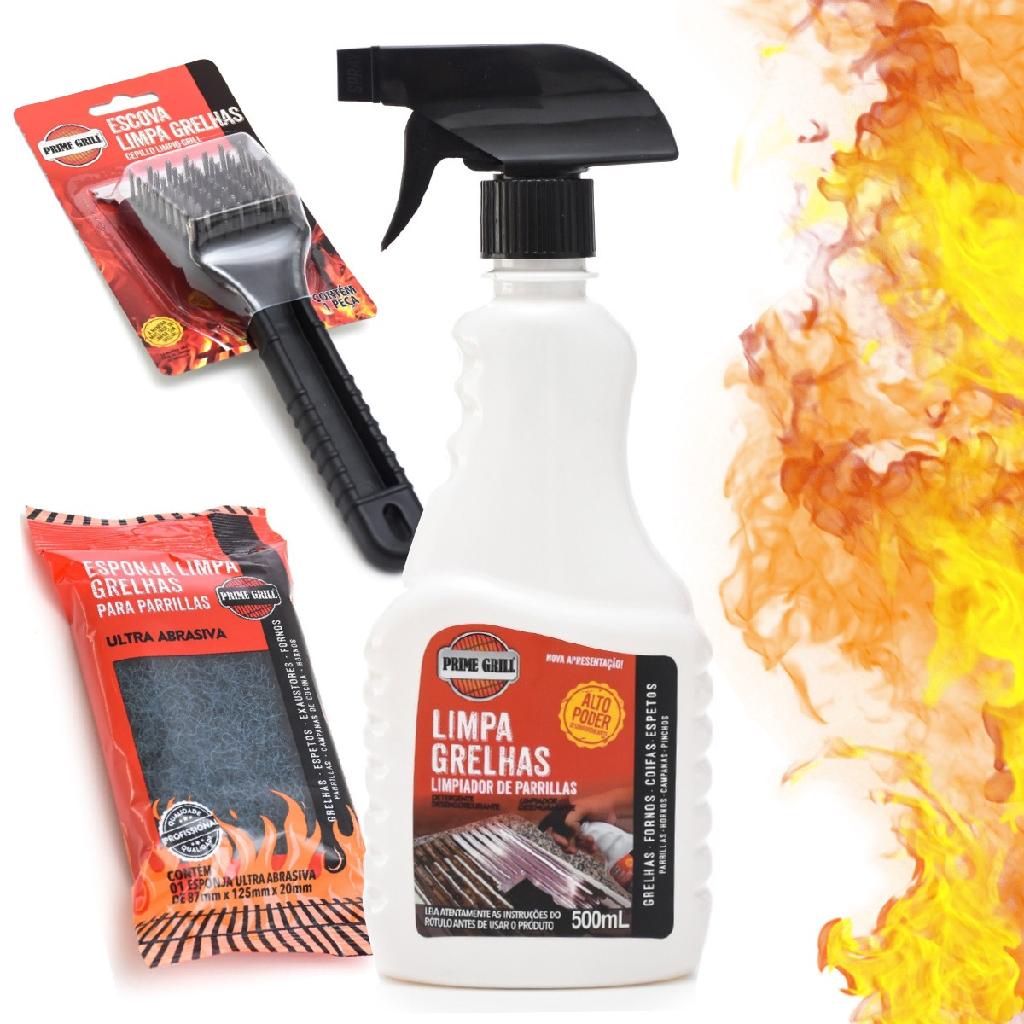 Kit Limpeza Churrasqueira Limpa Grelhas Esponja + Escova Aço Premium ...