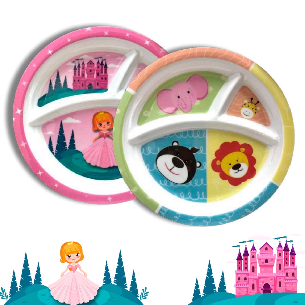Prato Infantil Baby com Divisórias para Meninas Crianças Kids | Shopee ...