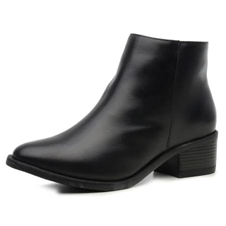 Bota Basica Feminina Couro Legitimo Lisa Bico Redondo Cano Curto Solado Leve