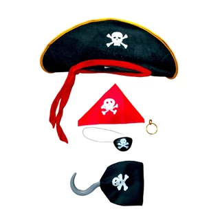 Kit Fantasia de Pirata com Acessórios Carnaval Chapéu Tapa Olho Bandana Brinco