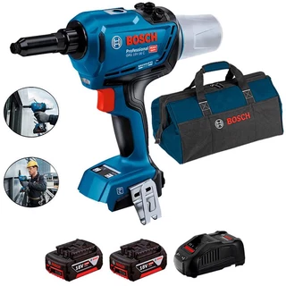 Rebitador à Bateria 18V BRUSHLESS GRG 18V-16C com Bateria 2,0Ah, Carregador Bivolt e Bolsa BOSCH
