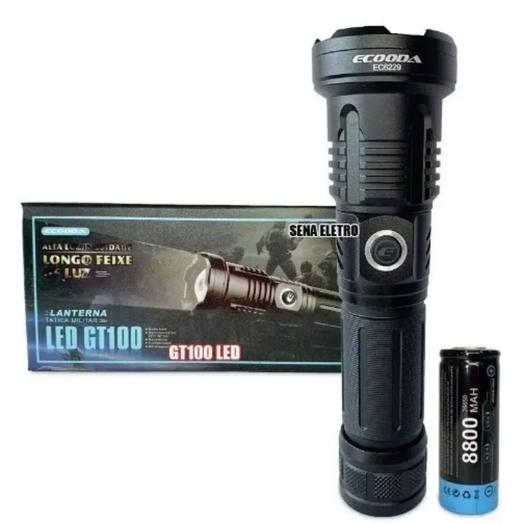 Lanterna Tática Militar Led Gt100 Recarregável Usb Potente