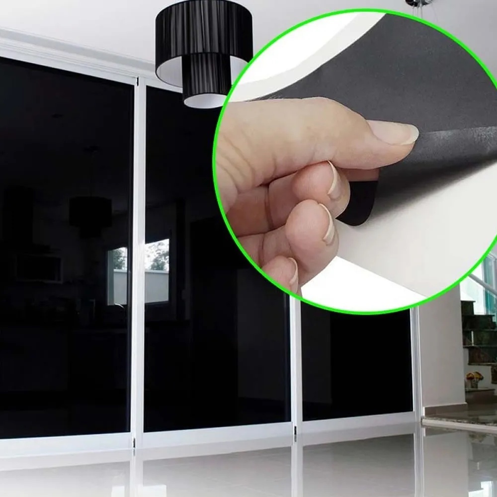 Película Adesiva Vinil Preto Blackout Isola Luz Solar Janela Vidro Porta 6m X 45cm