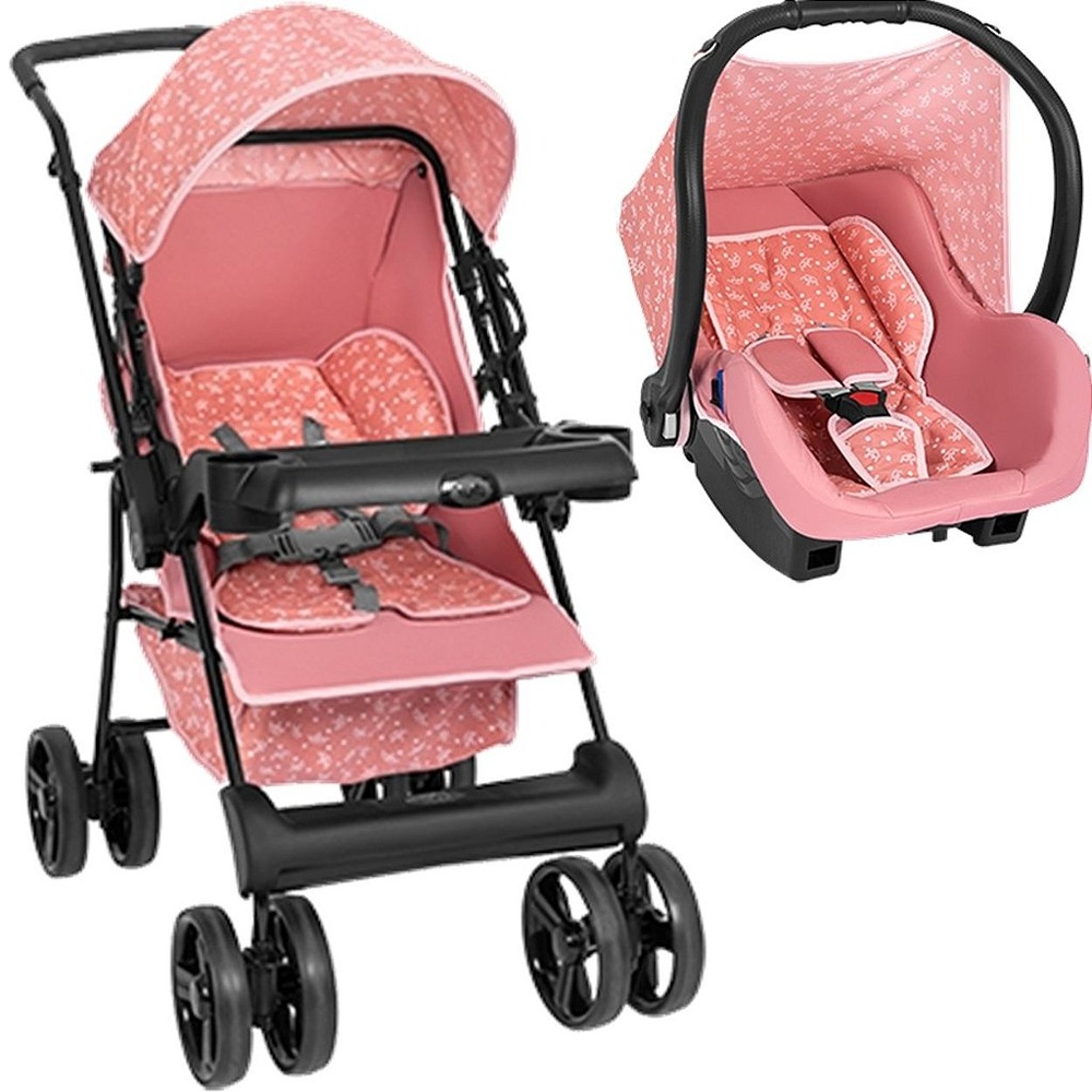 Carrinho de Bebe com Bebe Conforto Galzerano San Remo Cinza - Maçã Verde  Baby