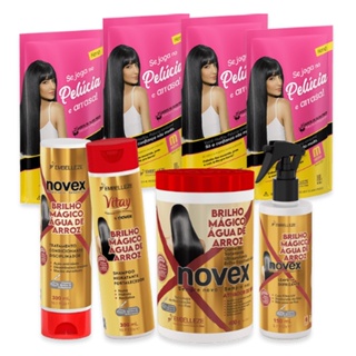 KIT DE TRATAMENTO HENÊ PELÚCIA MÉDIO POUCH NOVEX BRILHO MÁGICO ÁGUA DE ARROZ