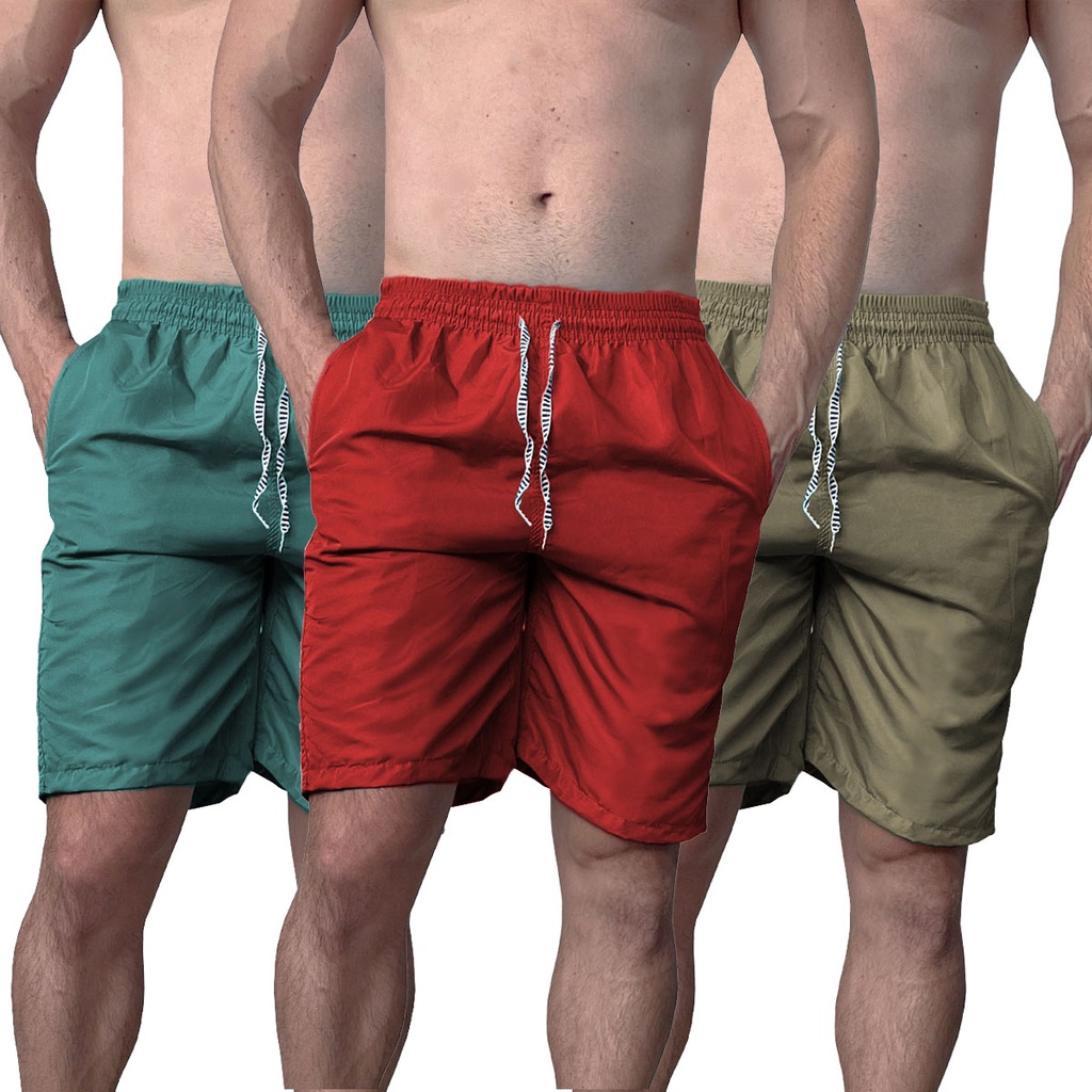 Kit 5 Bermudas Tactel Masculina Lisa Básica Praia Academia Caminhada