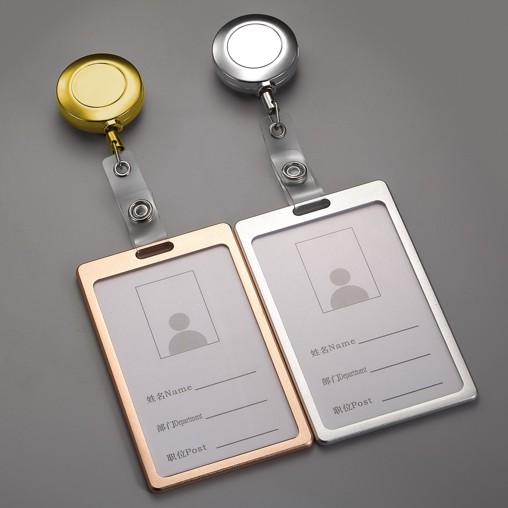 Employess Tag Porta Crachás De Liga De Alumínio Para Cartão De Identificação De Escritório Nome De Pass Transparente Trabalho De Material De Manga Pendurada Cordão