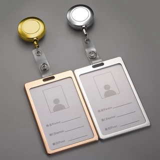 Employess Tag Porta Crachás De Liga De Alumínio Para Cartão De Identificação De Escritório Nome De Pass Transparente Trabalho De Material De Manga Pendurada Cordão