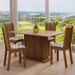 Conjunto Sala de Jantar Madesa Luana Mesa Tampo de Madeira com 4 Cadeiras - Rustic/Floral Hibiscos em Oferta na Shopee