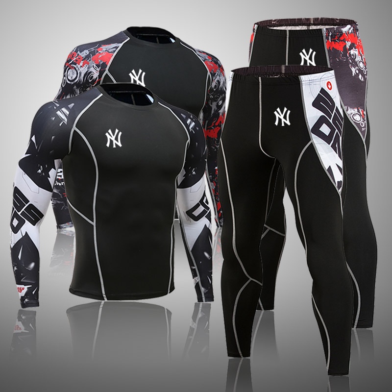 Roupa Esportiva Masculina Conjunto De Fato De Treino Corrida Meias-Calças Esportivas De Segunda Camada Camuflagem De Pele Completo Ginásio