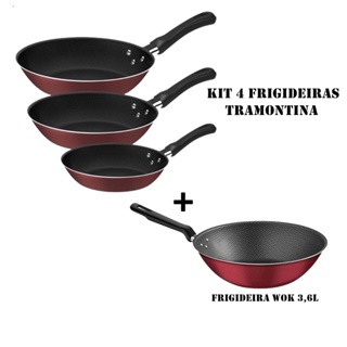 kit 4 Frigideira Tramontina Antiaderente 3 Peças + Frigideira Wok